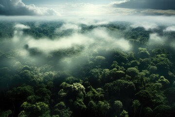 Naklejka na ściany i meble Awe-Inspiring Heights: Aerial Glimpses into Rainforests' Grandeur, Accentuating the Canopy's Marvels and the Stalwart Kapok and Ceiba Trees Generative AI