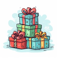 Colorful stack of gift-wrapped presents, for birthday or Christmas