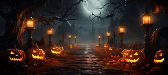 Fotobehang Spooky Halloween Night, Hauntingly Beautiful Banner © Ash