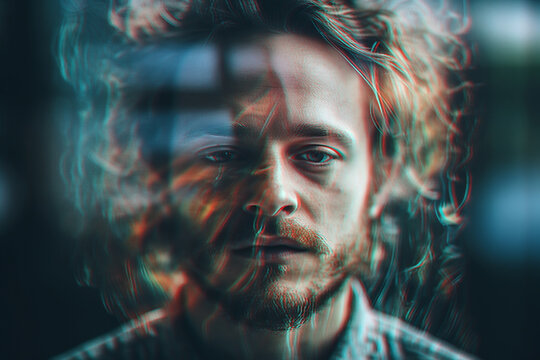 schizophrenic man with mental disorders and paranoia in depression and stress. Generative AI