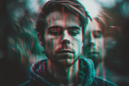 schizophrenic man with mental disorders and paranoia in depression and stress. Generative AI