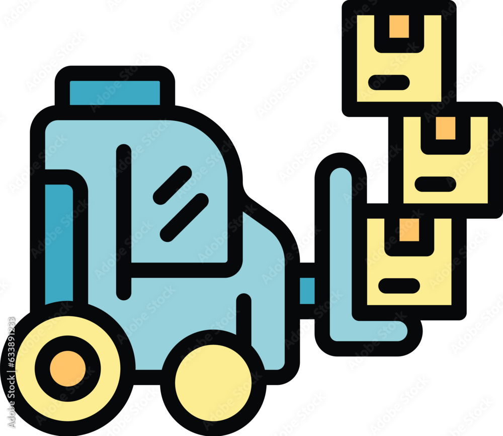 Poster store fork lift icon outline vector. digital control. computer system color flat