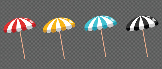 Vector Striped Beach Umbrella Collection Set Design Element Isolated on Transparent Background. Flat Design Element Summer Time Ice cream Equipment Swimming pool Umbrella Protect from summer's hot sun