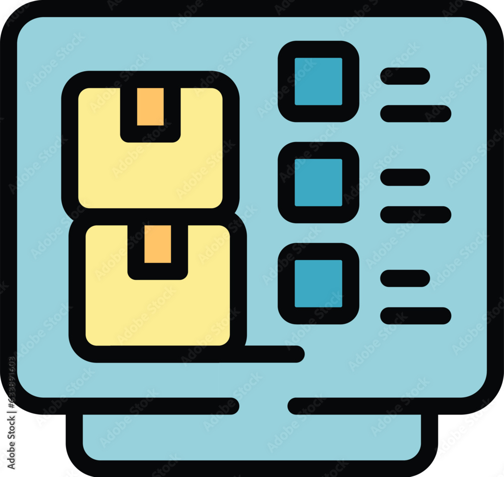 Poster monitor control product icon outline vector. digital management. system computer color flat