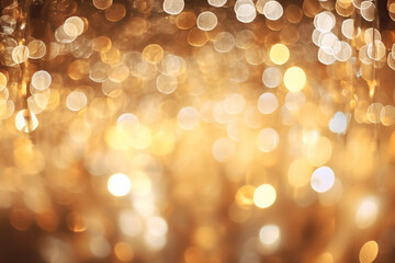 Obraz premium Background of abstract defocused rich gold glitter lights on with bokeh. Christmas or New Year. Generative AI