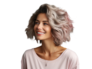 Beautiful smiling young woman aged 30, aged 40 model with natural makeup clean face, isolated, skin care, natural beauty concept, cosmetology and wellness concept, png, Canva