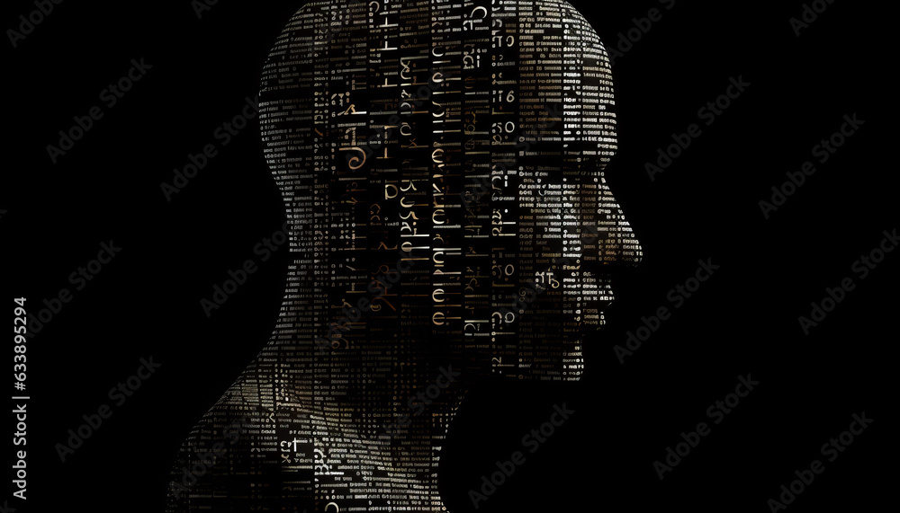 Wall mural abstract digital cyborg face. artificial intelligence concept. future head data network technology