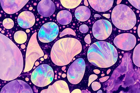 purple irregular opal chaff patterned shapes with iridescent rainbow color effect background