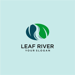 leaf logo design with river