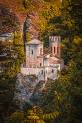 Fototapeta na wymiar Erice, Sicily, Italy - June 2023: Turret of Pepoli or Torretta Pepoli medieval castle