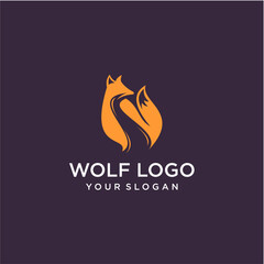 wolf logo design with river