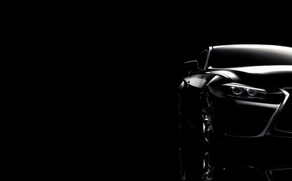 黒背景に浮かぶ日本車のシルエット、生成AI