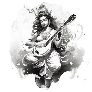 Illustration of Goddess Saraswati for Vasant Panchami, Generative ai