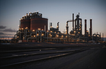 oil refinery plant at night