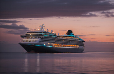 cruise ship at sunset