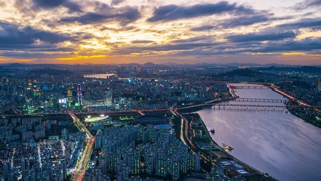 Day to night Time lapse landscape at Seoul,South Korea.And the beautiful  sunset sky.