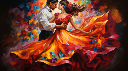 Couple Latin american, mexican folklore, traditional, regional dancers