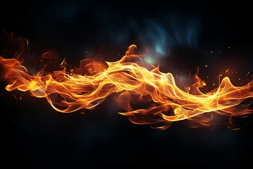 Gordijnen Abstract Fire flames on black background © Basit