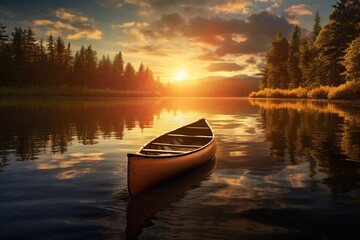  a photo of a sunset view and a boat sailing on a calm river