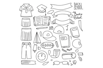 set of back to school doodles. handrawn back to school element. 