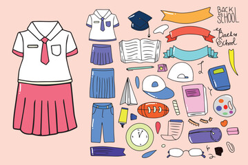 set of back to school doodles. handrawn back to school element. 