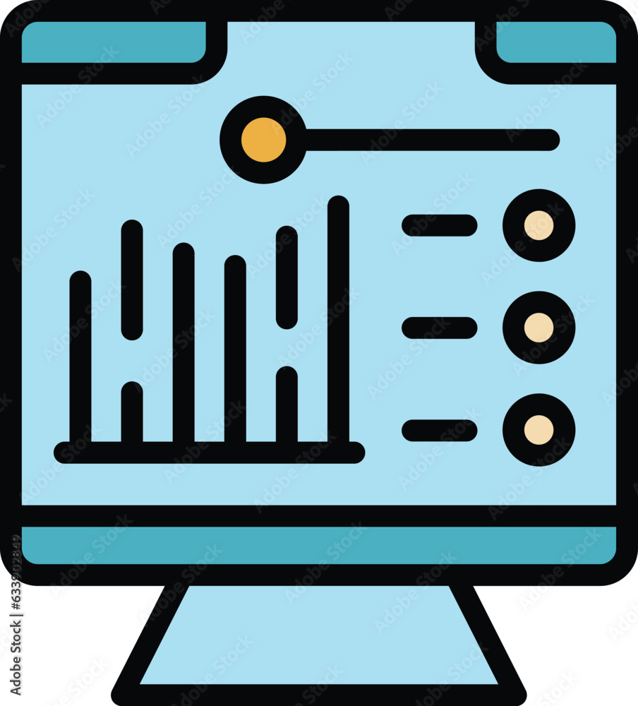 Poster monitor data icon outline vector. graph chart. report data color flat