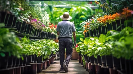 Fotobehang horticulturist tending to plants in a botanical garden generative ai © ThisDesign
