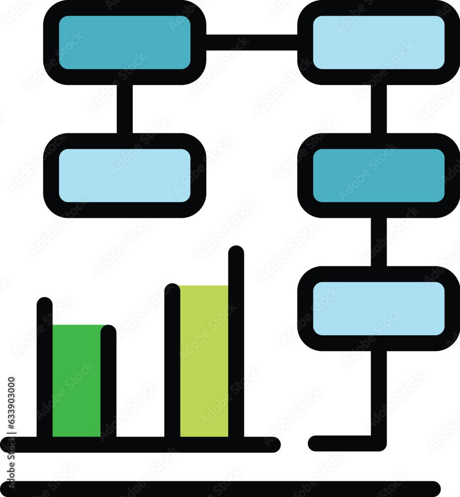 Poster scheme chart icon outline vector. data graph. market report color flat