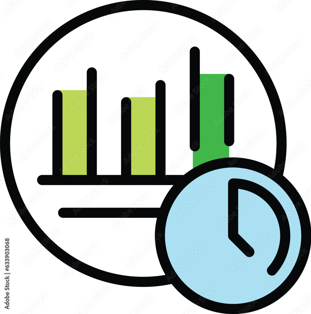 Poster data cloud time icon outline vector. graph chart. market report color flat