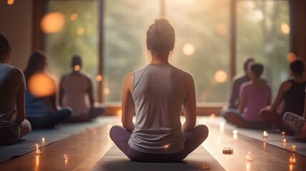 yoga instructor leading a class in a peaceful studio generative ai