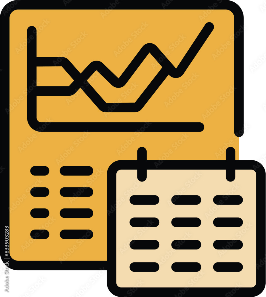 Poster calendar report icon outline vector. data graph. research chart color flat
