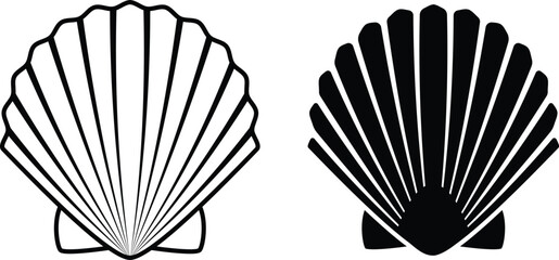Scallop shell. Scallop shell logo. Seashell silhouette shape.