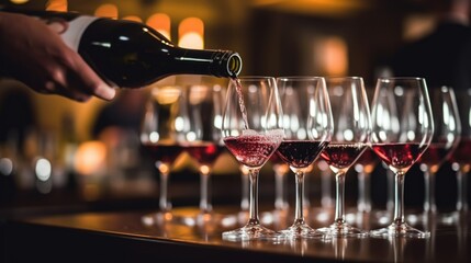 sommelier pouring wine in a high-end restaurant generative ai