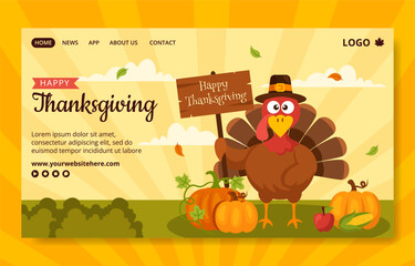 Happy Thanksgiving Social Media Landing Page Cartoon Hand Drawn Templates Background Illustration