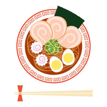 vector illustration of Shoyu Ramen noodles in a bowl and a pair of chopsticks for banners, cards, flyers, social media wallpapers, etc.