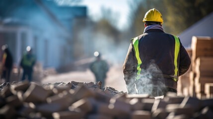 bricklayer laying bricks on a construction site, generative ai
