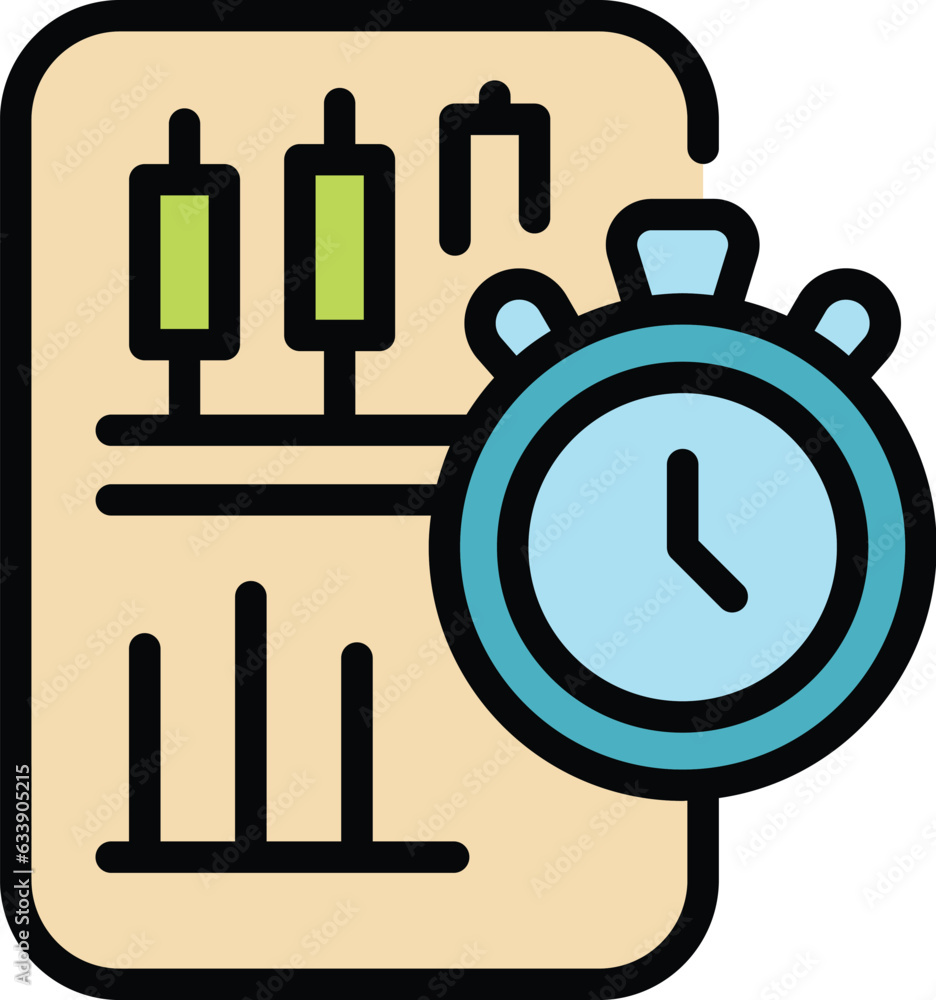 Aufkleber time data icon outline vector. graph research. chart market color flat