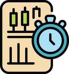 Obraz premium Time data icon outline vector. Graph research. Chart market color flat