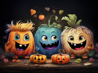 Halloween Greeting Card, Childrens Book Illustration, Generative AI