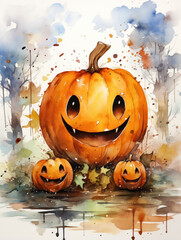 Halloween Greeting Card, Childrens Book Illustration, Generative AI