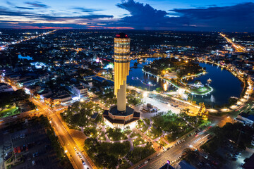 Aerial View  Roi et tower or Vote Tower 101 and  Bung Plan Chai  This park in the middle of Roi...