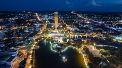 Aerial View  Roi et tower or Vote Tower 101 and  Bung Plan Chai  This park in the middle of Roi...