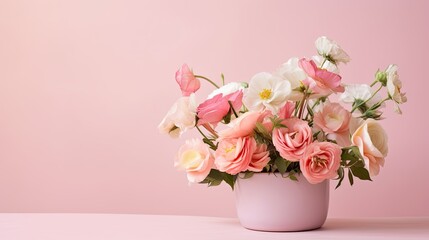 Naklejka na ściany i meble Romantic flower arrangement against a pastel pink background