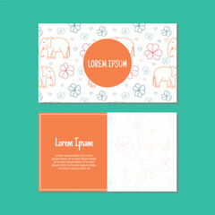 Business card template, flowers and elements seamless pattern vector design. Double-sided creative business card template. Landscape orientation. Vector illustration.