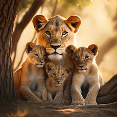 lion cub and lioness