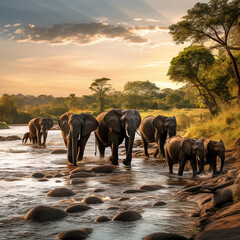 elephants at sunset