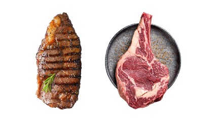 Steak on the bone. tomahawk steak on a white background.