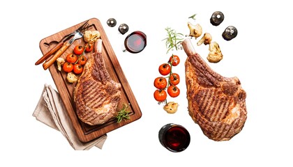 Steak on the bone. tomahawk steak on a white background.