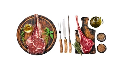 Steak on the bone. tomahawk steak on a white background.