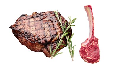 Steak on the bone. tomahawk steak on a white background.